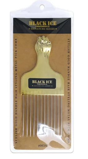 Black Ice Pick Comb Gold Handle